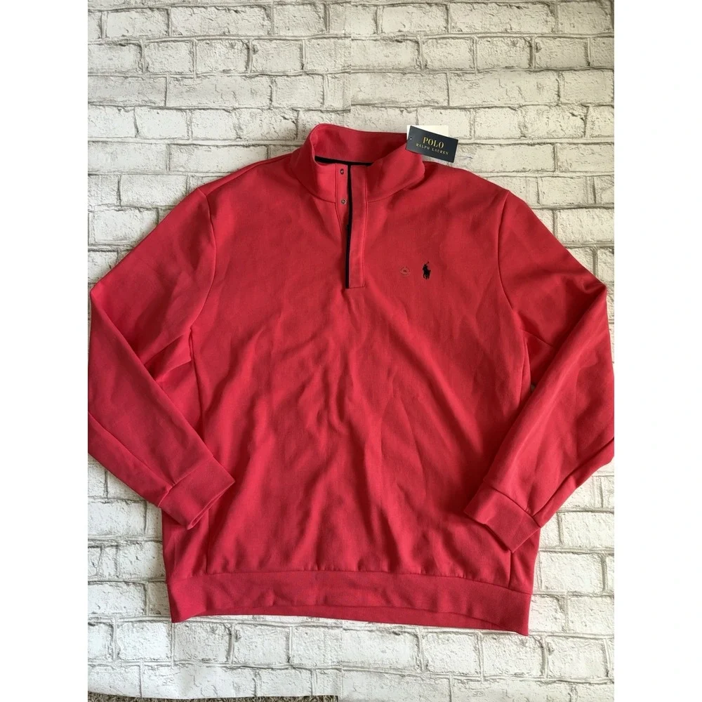 Men's Polo Ralph Lauren Salmon Red‎ Fleece Snap Closure Sweatshirt  XXL